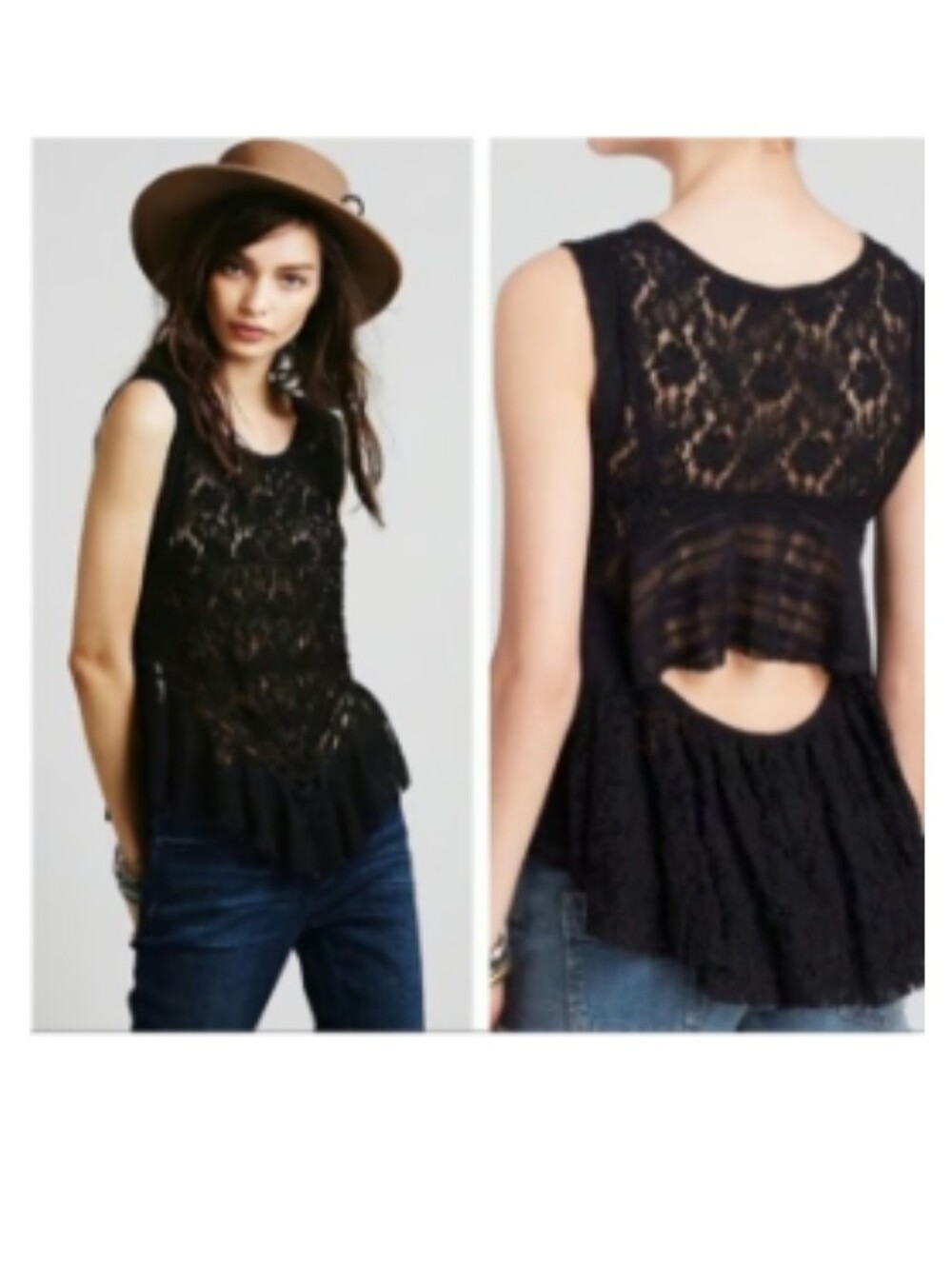 Free People Dark Bloom Black Lace Tank Large Whimsigoth Open Back